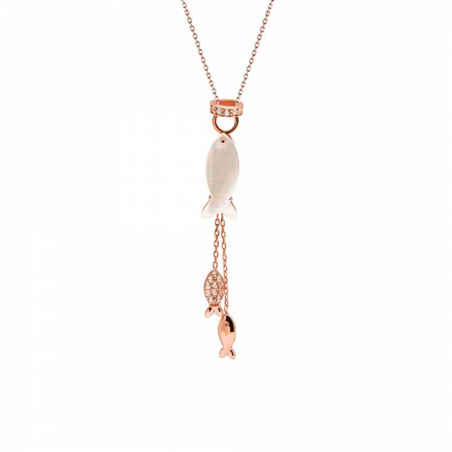 Silver rose gold plated necklace, with fish pendant made of mother of pearl.