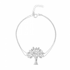 925 sterling silver bracelet with tree of life pendant which has zirconia stones on it.