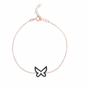 925 sterling silver rose gold plated bracelet with butterfly pendant made of black zirconia stones.