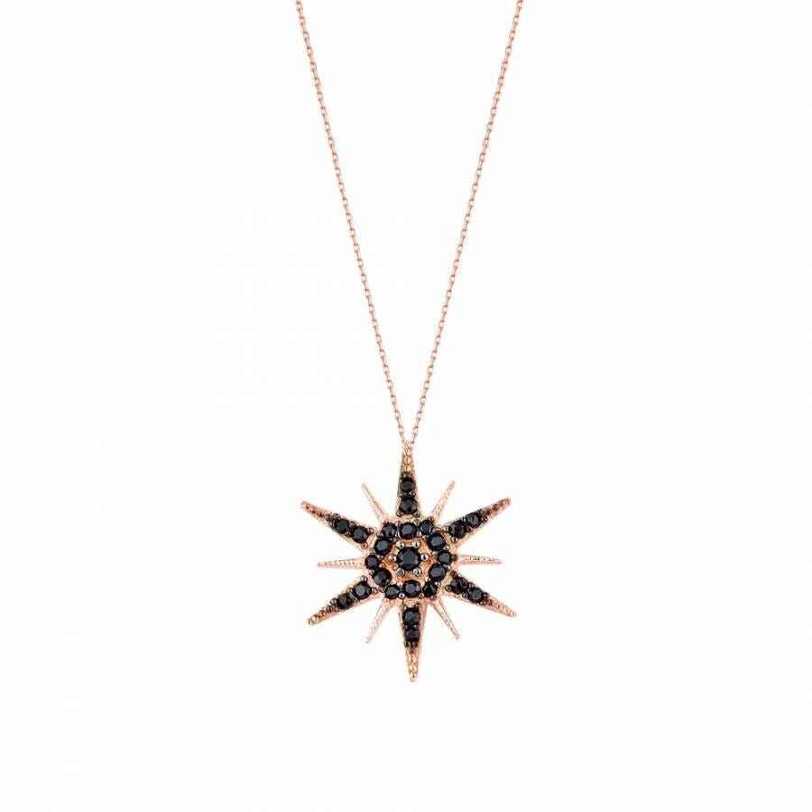 Rose gold plated silver necklace with black stones Sirius star pendant.