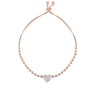 Rose gold plated over silver bracelet with heart pendant.