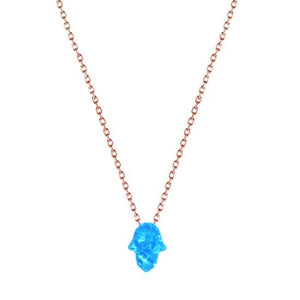 Hamsa hand blue opal necklace