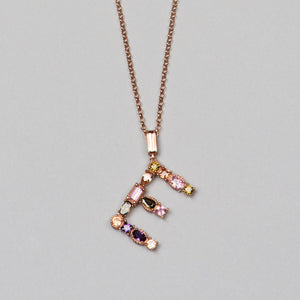 ‘E’ letter pendant necklace. 925 sterling silver, 18K rose gold plated.