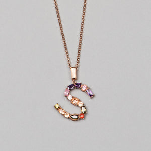 ‘S’ letter pendant necklace. 925 sterling silver, 18K rose gold plated.