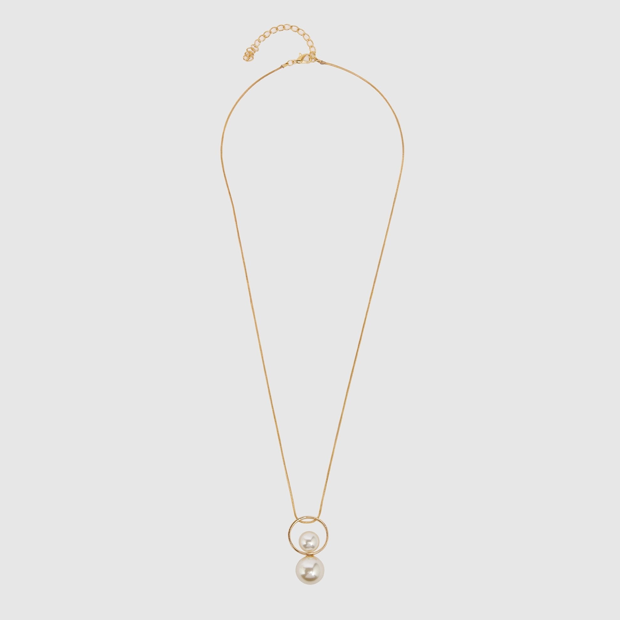 Double Pearl and Circle Detailed Necklace