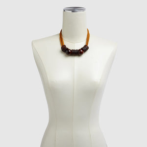 Brown Wood Circles Necklace on Dress Form