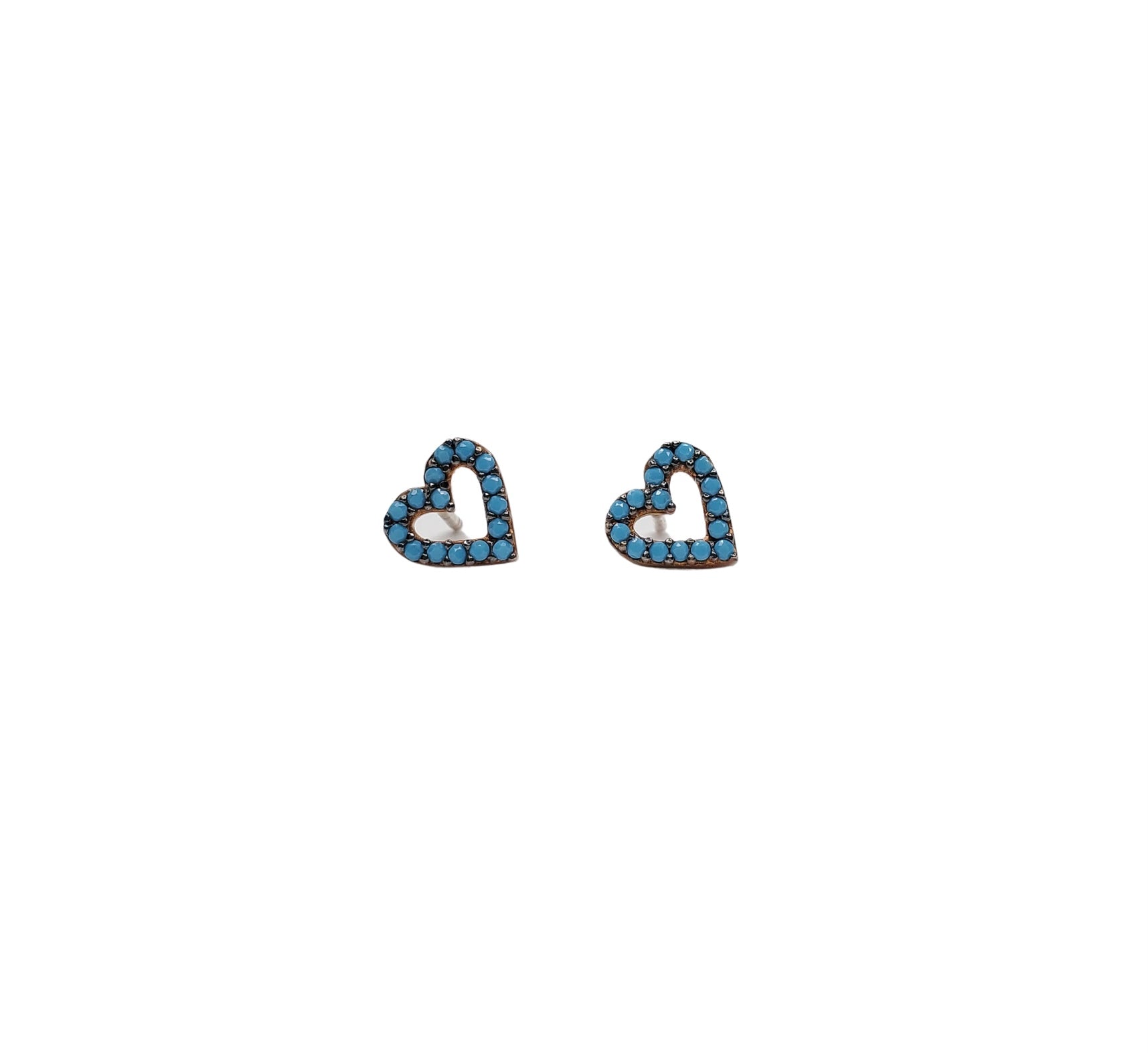 Turquoise zirconia, heart shaped stud earrings.