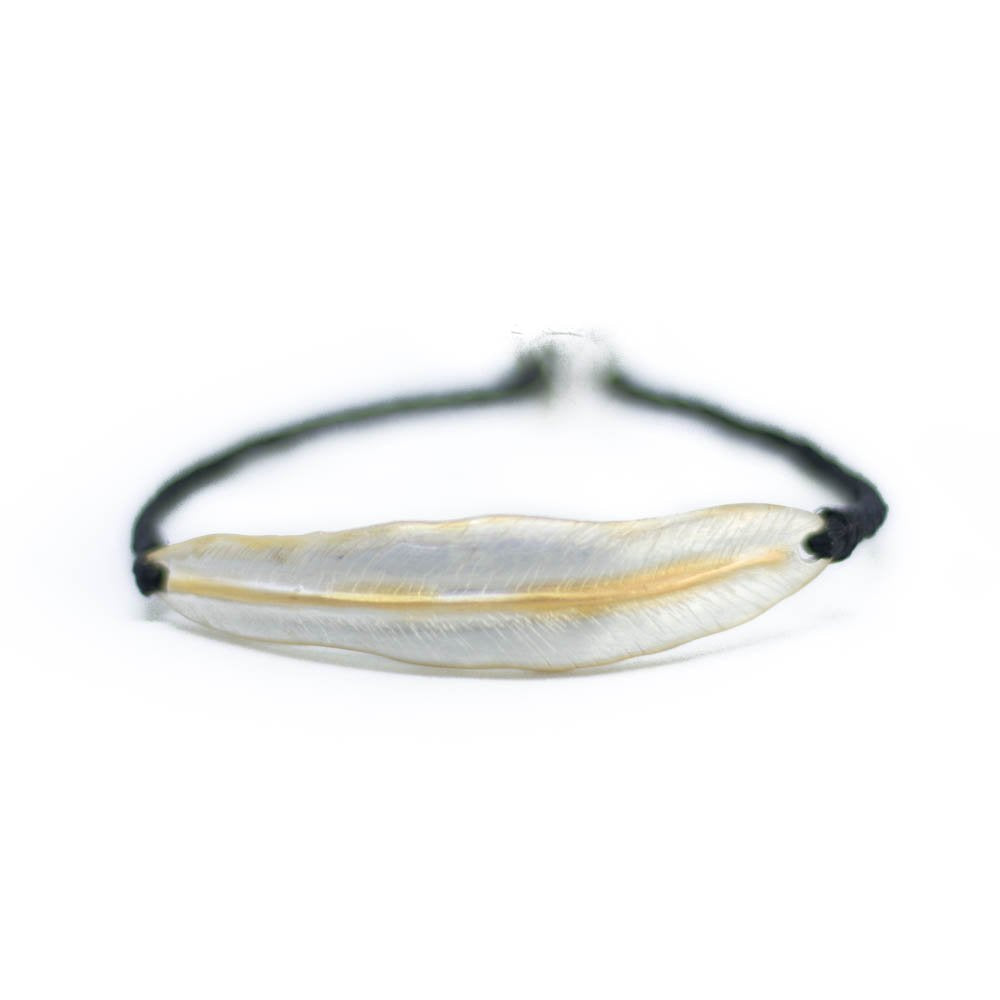 Silver leaf bracelet with hand braided string, black