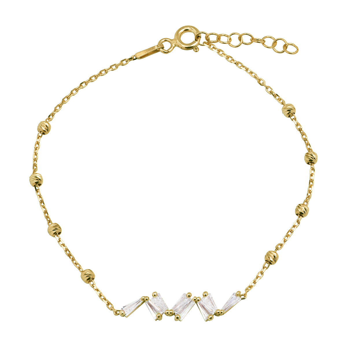 925 Sterling silver, gold plated bracelet with dorica beads and white zirconia stones.
