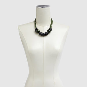 Green Wood Necklace on Dress Form