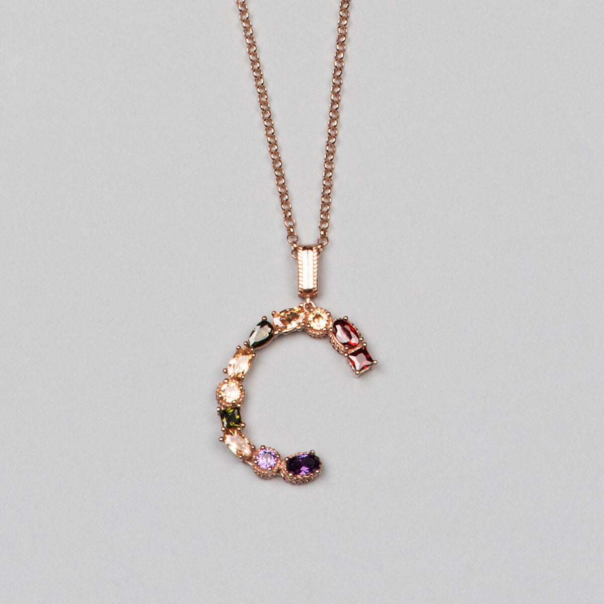‘C’ letter pendant necklace. 925 sterling silver, 18K rose gold plated.