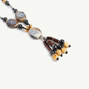 Natural Stone Necklace with Wooden Beads Tassel