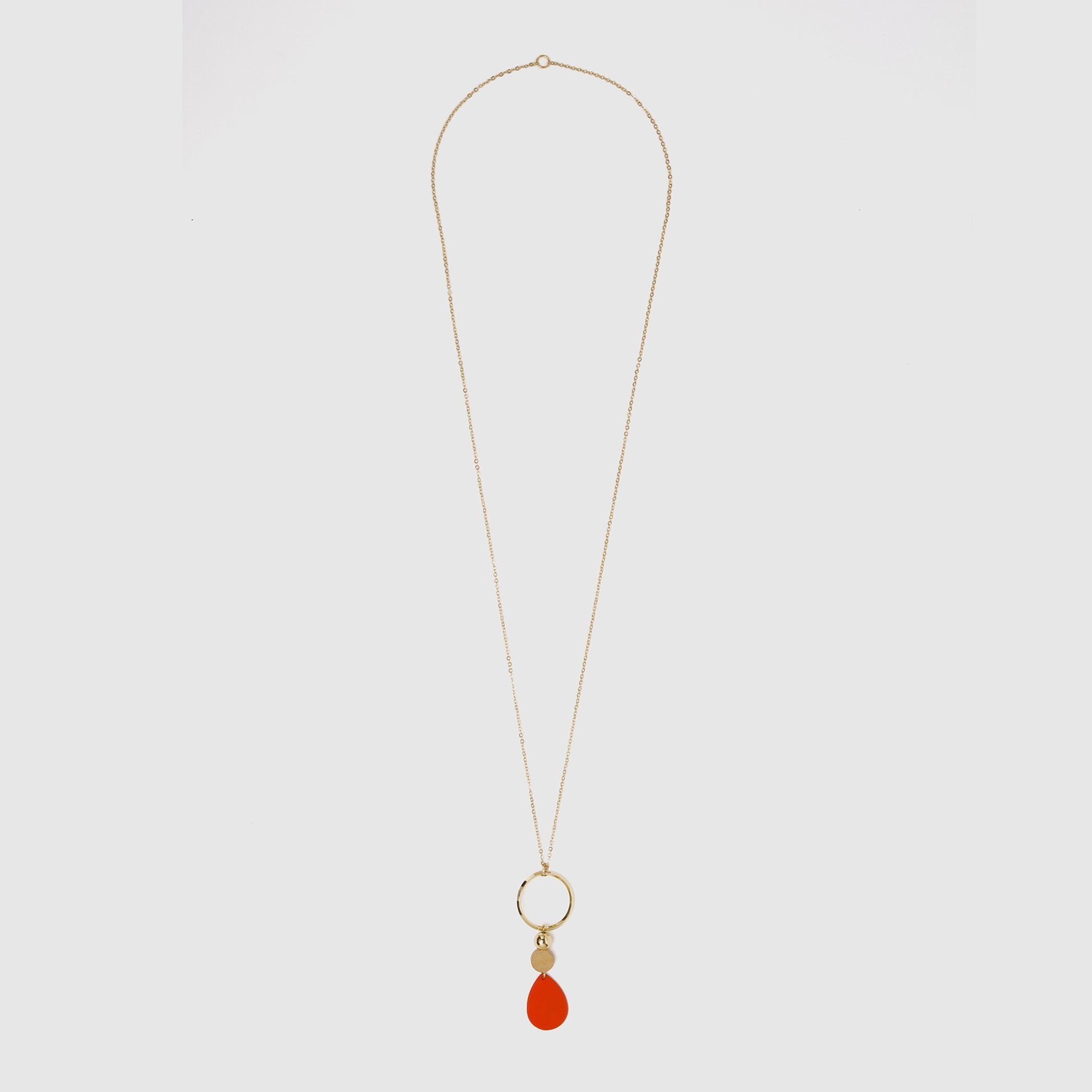 Long Chain Red Drop Necklace