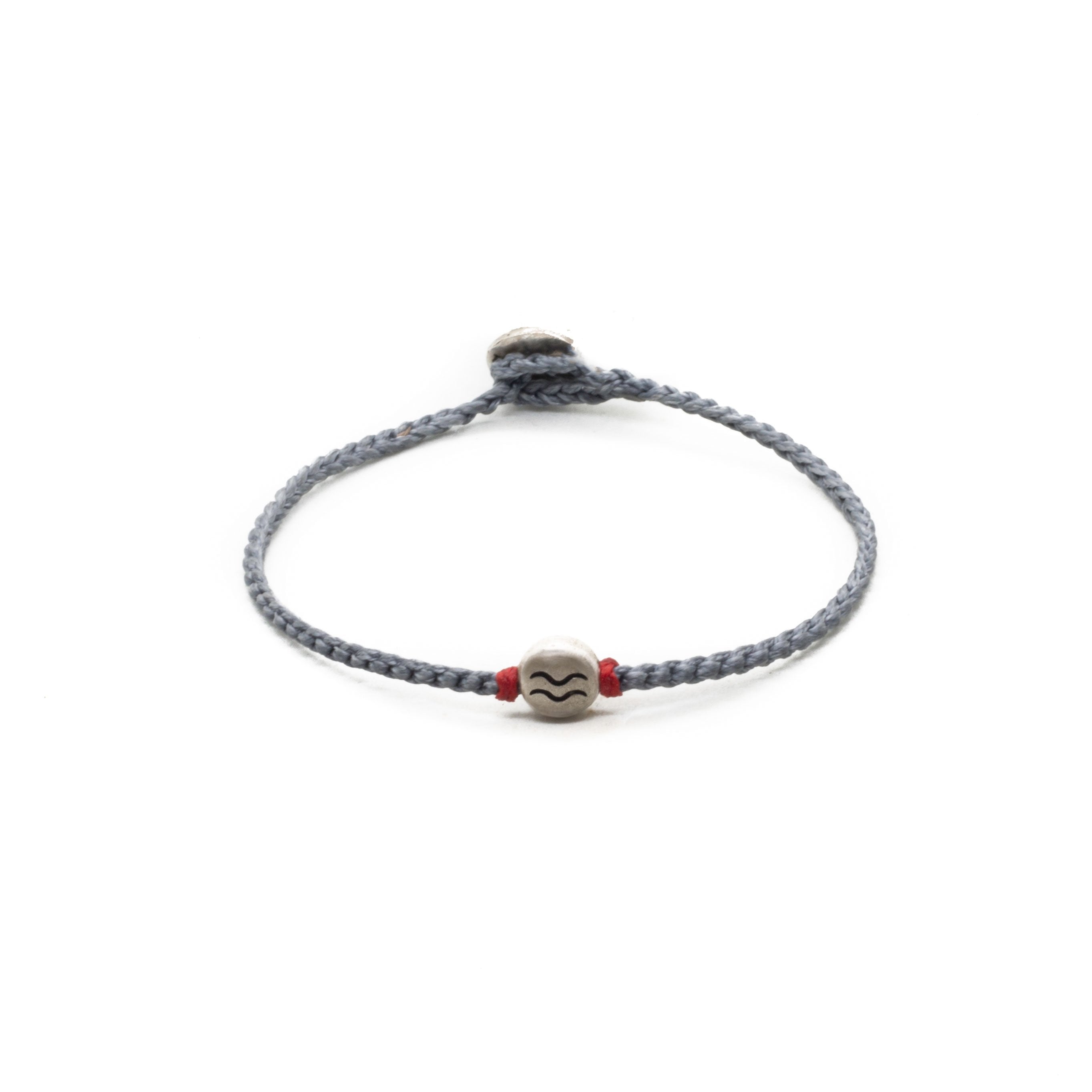 Aquarius zodiac sign grey hand braided bracelet.
