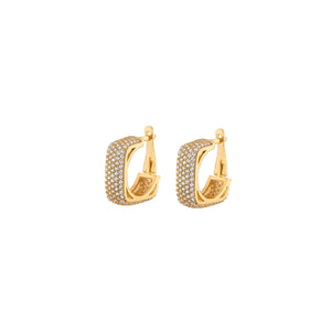 925 Sterling silver gold plated, square earrings with tiny zirconia stones.