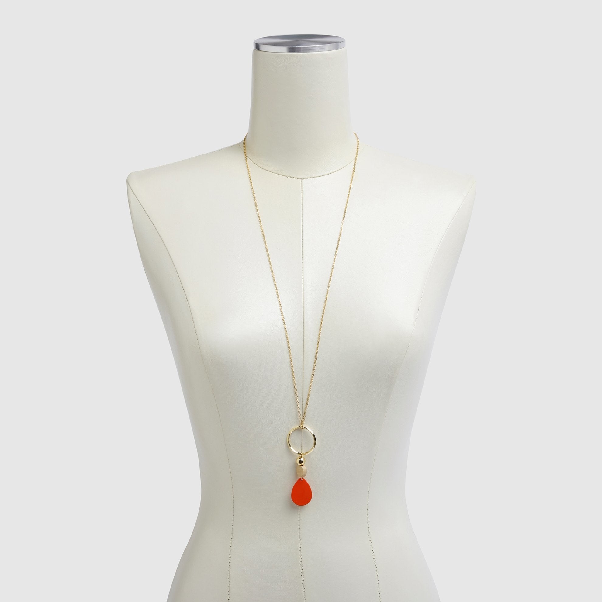 Red Drop Necklace on Dress Form