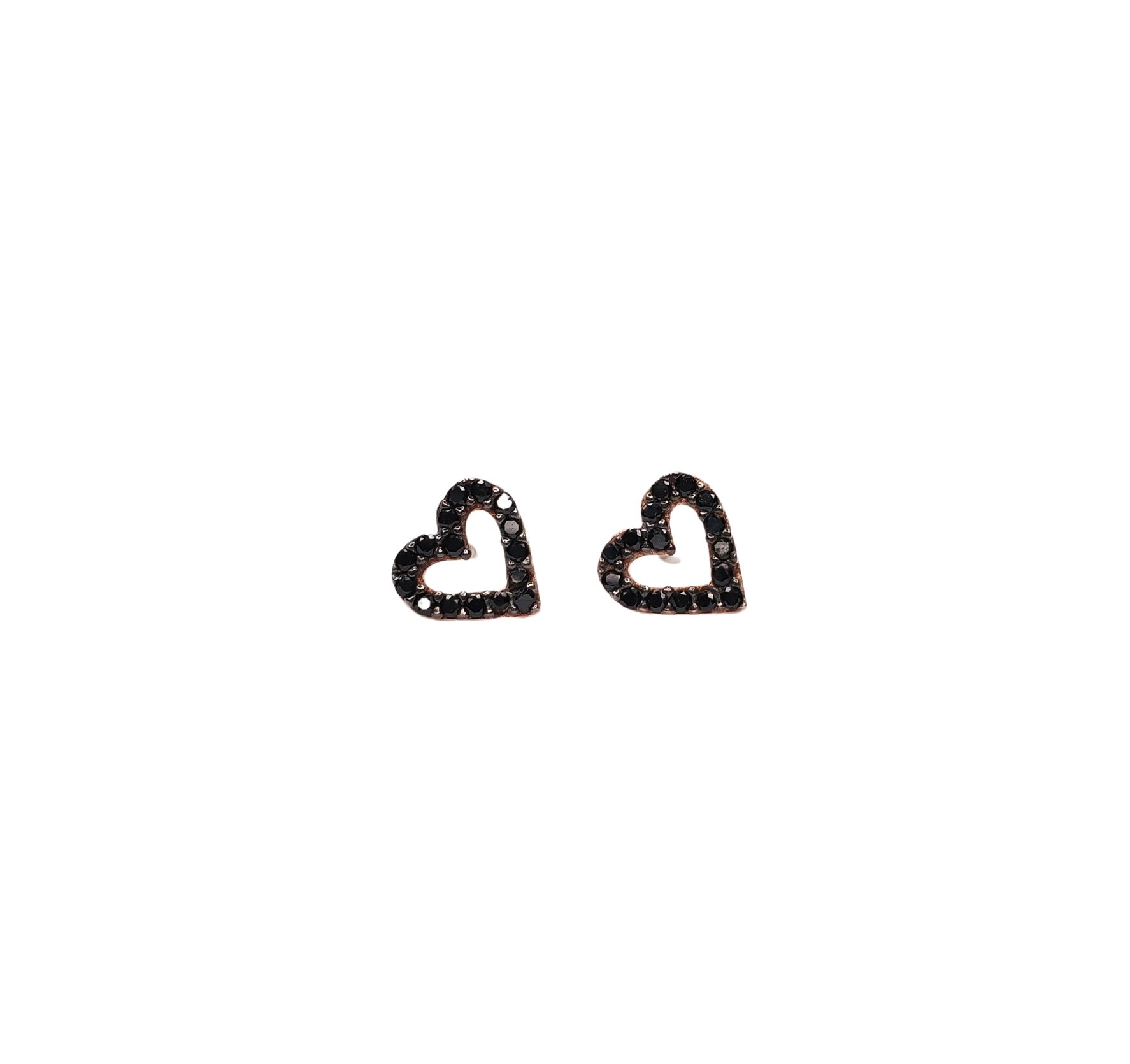 Black zirconia, heart shaped stud earrings.