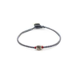 Silver Virgo zodiac sign bracelet with grey hand braided chain.