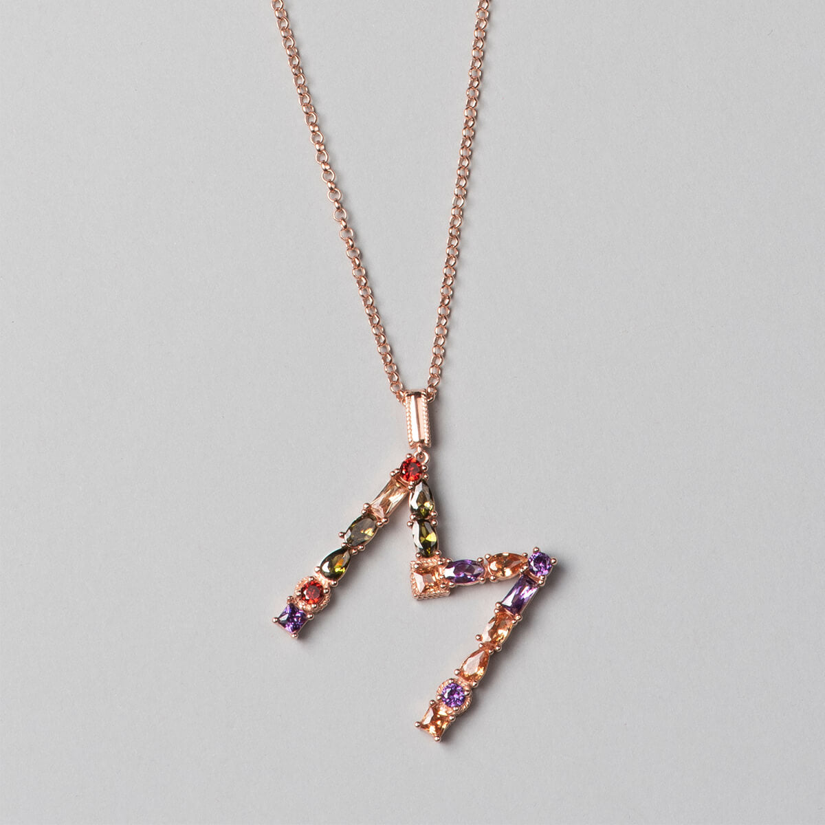 ‘M’ letter pendant necklace. 925 sterling silver, 18K rose gold plated.