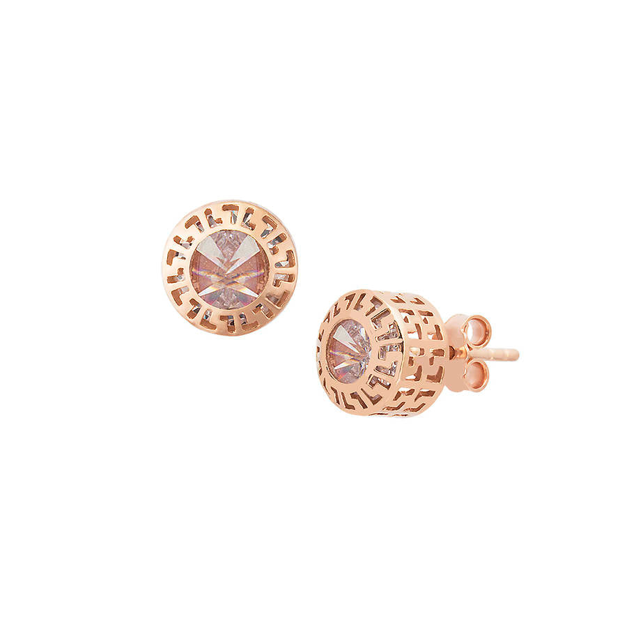 925 sterling silver, rose gold plated Greek design earrings with white zirconia stone.